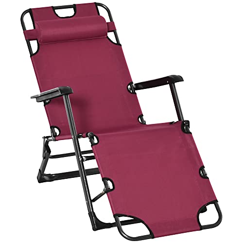 Outsunny 2-in-1 Folding Red Patio Lounge Chair #TOP30