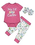 Okbebe My First Easter Baby Girls' Eggs Printed Outfit Set Romper Cute Pants with Headband (6-12 Months)