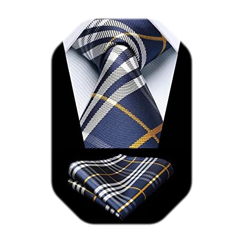 Enlision Boys Tie Plaid Necktie with Pocket Square Set Navy Blue Kids Ties for Boy Classic Formal Neck Strap Youth Tie for Kids Teen Party School Cover