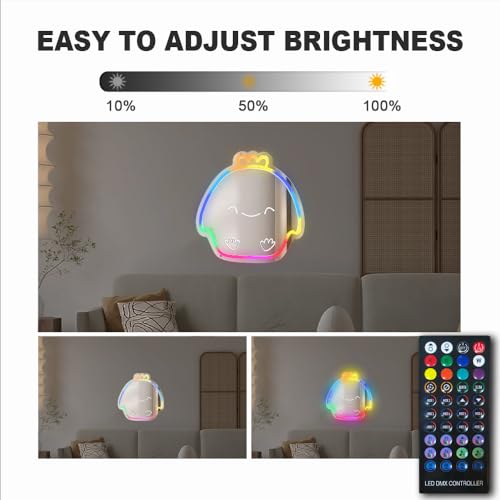 Image of Cute Chick Neon Sign Wall Mirror with Remote & App Control - RGB 210+ Colors LED Acrylic Mirror for Bedroom, Desk Decor, Voice /Music Sync, Shatterproof Teen Gift (12.2x12.4 in)