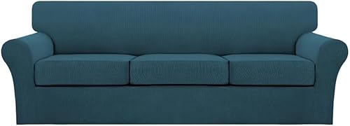 Miniatura 85 de Turquoize Fundas de sofá de 4 piezas para sofá de 3 cojines, funda de sofá suave para perros, fundas de sofá lavables con 3 fundas de cojín Biscotti