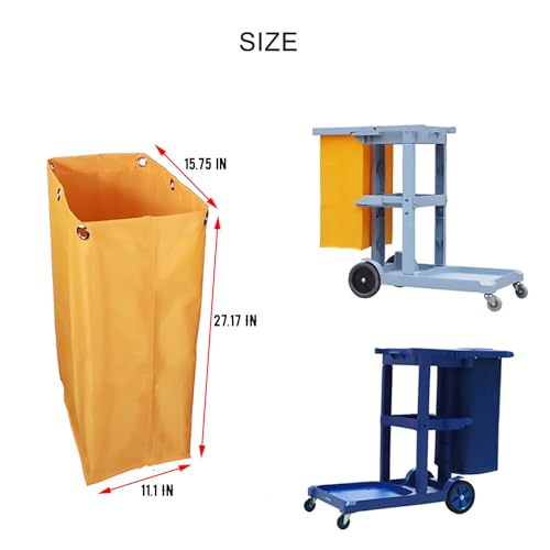 Image of Replacement Janitorial Cart Bag-16 x 11 x 27inches, High Capacity Waterproof Thickened Housekeeping Commercial Janitorial Cleaning Cart Bag with 6 Brass Grommets - 23 Gallon (Yellow)