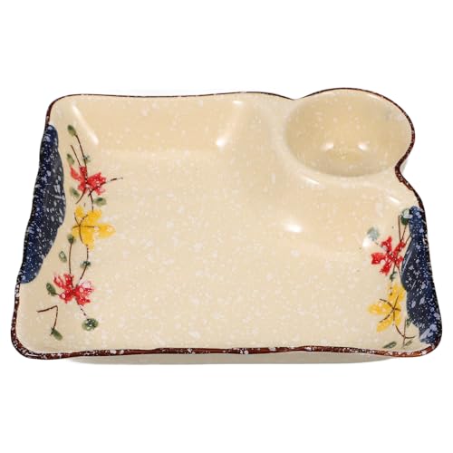 Abaodam 和風仕切り付き陶磁器寿司料理皿 餃子とソース割可能 多用途盛り付けプレート ホーム パーティー レストラン用