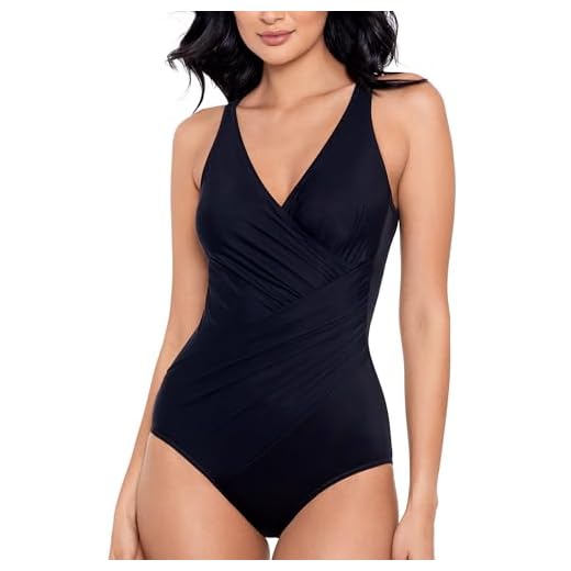 Miraclesuit Women's Swimwear Must Haves Oceanus Tummy Control V-Neckline One Piece Swimsuit, Black, 12