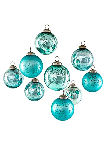 Serene Spaces Living Set of 9 Assorted Teal Glass...