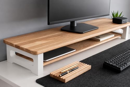Image of 80cm Long Wooden Computer Monitor Stand, Monitor Riser Desk Shelf Desktop Stand TV Laptop Riser (80x20x10cm)