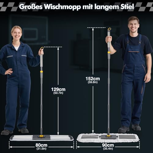 Thihome Bodenwischer, 90cm Breit Wischmopp, Professionelle Bodenwischer Set mit 2 Mikrofaser Pads...