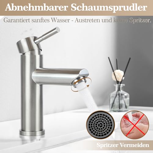 Laittiin Wasserhahn Badezimmer Waschtischarmatur Bad - Waschbeckenarmatur Mischbatterie Waschbecken Warm und Kaltwasserhahn Einhebelmischer Hochdruck Armatur Edelstahl Für Spülbecken Küche Spüle