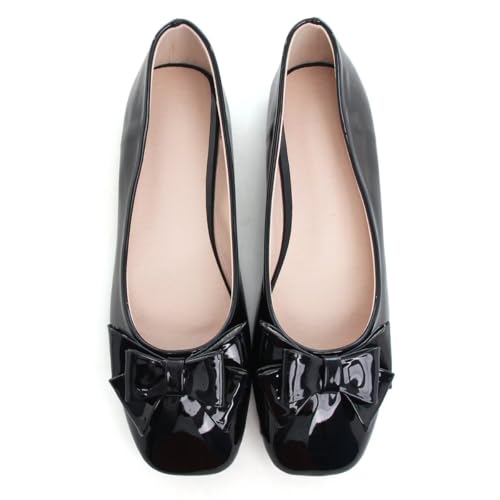 Hee grand Bowknot Patent Leather Flats for Women Dressy Square Toe Ballet Shoes Casual Slip-On Loafers Comfort Work Shoes3