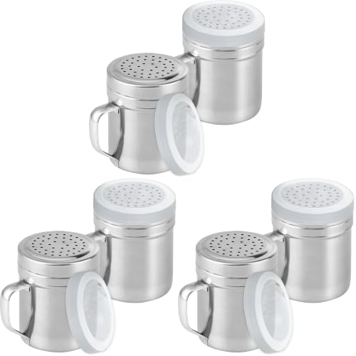 Image of CUSINIUM Metal Salt Pepper Dredge Shakers - With Handle - Seasonings Spice Shakers With Holes and Lids - 10 Ounce, 2pcs | Style: Medium (Pack of 3)