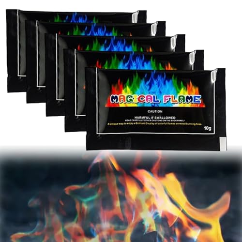5PCS Fire Colour Changing Powder,Magical Flames,Magic Campfire Flam,Long-Lasting Fire Colour Changing Powder,Magic Neon Flames Fire,Fire Cones Colour Changing,Fire Magic Flames,Mystical Fire Sachets