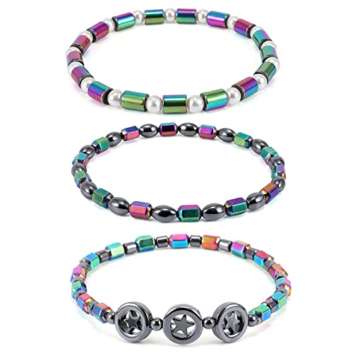 Magnetic Hematite Anklet, Anti Swelling Anklet, Women's Magnetic Therapy Ankle Bracelet, Circle Star Magnetic Color Beach Lady Anklet (A, hematite)