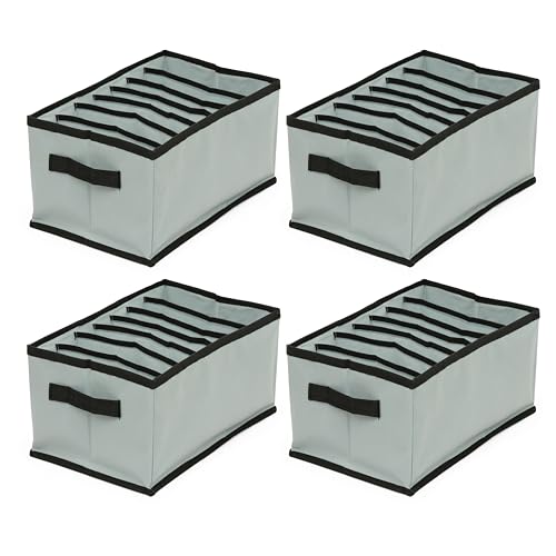 Image of Clothes Organizer for Wardrobe | 7-Grid Foldable Storage Box | Non-Woven Fabric Cupboard Organizer for Shirts, Pants, T-Shirts | 38x25x20 cm | Pack of 4