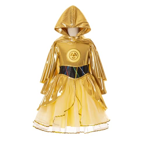 Ruikajia Girls C-3PO Cosplay Costume C3PO Hoodie Tutu Dresses C3-PO Droid Stay Golden Robot Dress (Gold, 5 Years)