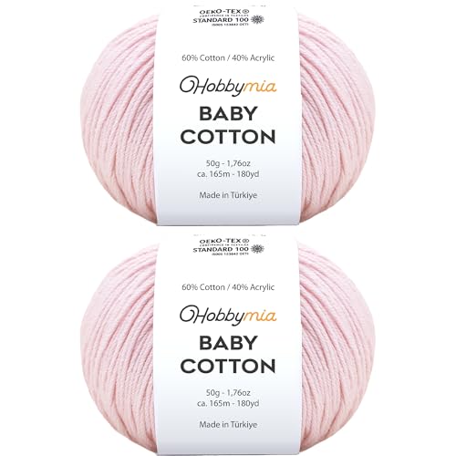 Image of Baby Cotton Blend Yarn - Soft Sport Weight Yarn for Crochet & Amigurumi - 50g /180yds - 60% Cotton 40% Acrylic - Ideal for Baby & Knitting Proj.(Light Pink, 2 Balls)