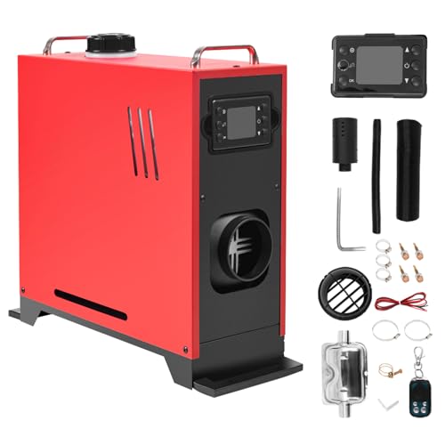 Jacgood Upgraded Diesel Air Heater 12V 5KW, 5KW All-in-One Parking Heater Kit with Remote Muffler and LCD Display, Fast Heating for RV Truck, Boat, Bus, Car Trailer, (RED)