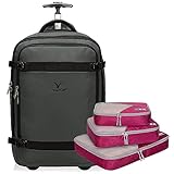 Hynes Eagle 42L Rolling Backpack Wheeled Backpack Flight Approved Travel Backpack Carry on Luggage Grey with 3PCS Packing Cubes Set Red Violet