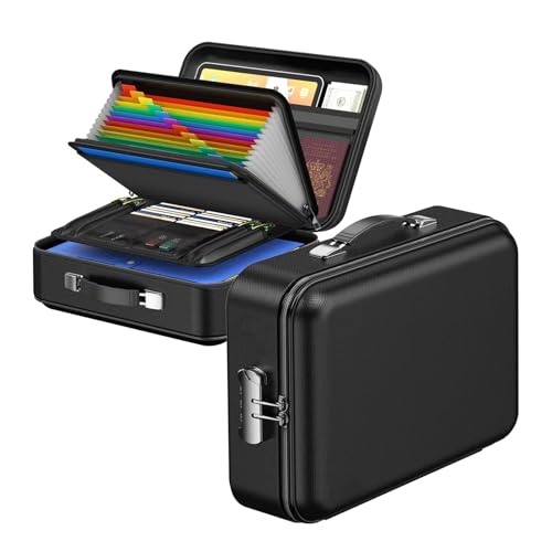 Fireproof Document Box, Waterproof Safe Hard-Shell File Folder Box with Lock, Black 37 * 27 * 12Cm