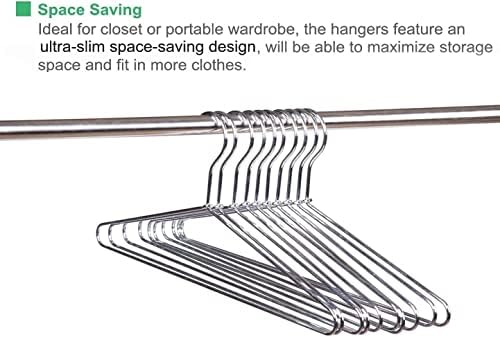 Amber Home 43cm Shiny Chrome Metal Shirt Hanger 10pcs, Space Saving Silver Metal Clothes Hangers, Heavy Duty Strong Metal Wire Hanger for Blouse Dress Coat Jacket Trousers