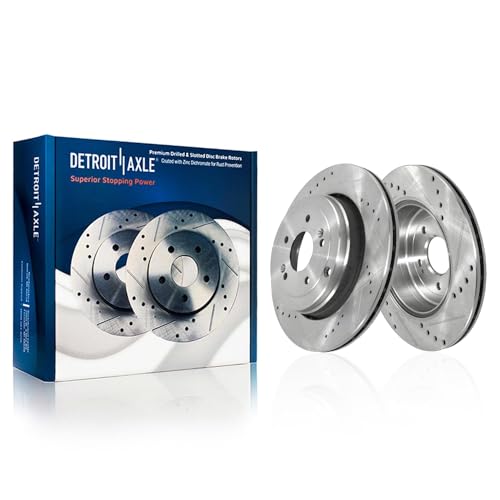 Image of Detroit Axle - 8pc Brake Kit Replacement for 10-16 Hyundai Genesis Coupe | 13.39 inchinch Front and 12.99 inch inch Rear Drilled and Slotted Disc Brake Rotors Ceramic Brake Pads 2010 2011 2012 2013 2014 2015