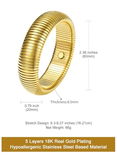 KeyStyle Bangle Bracelets for Women, Stainless Steel Stretch Bracelet Flexible Wide Link Chain Gold Wristband GoldChic Twisted Jewelry, 10mm, 16mm, 20mm4