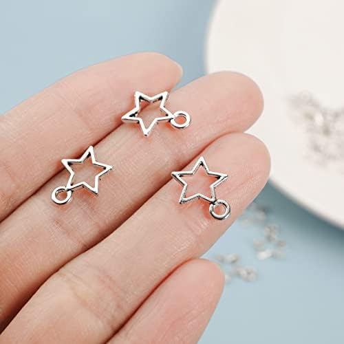 160pcs Star Pentagram Hollow Frame Charms Open Bezel Frame Antique Silver Pendant DIY Crafts Bracelets Necklace Jewelry Making 14x11mm Alloy