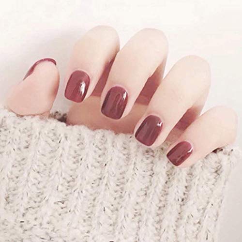 Derora Square Press on Nails Short Fake Nails Acrylic False Nails Full Cover Nails for Women and Girls (24Pcs) (White-2) (Wine Red)