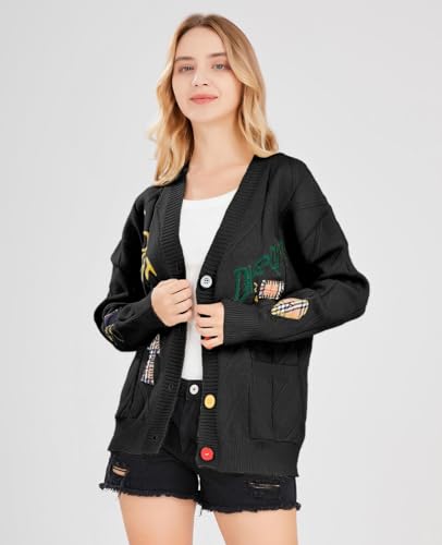 utcoco Womens Open Front Cardigan Cable Knit Long Sleeve Button Down Embroidery Cardigan Sweaters3