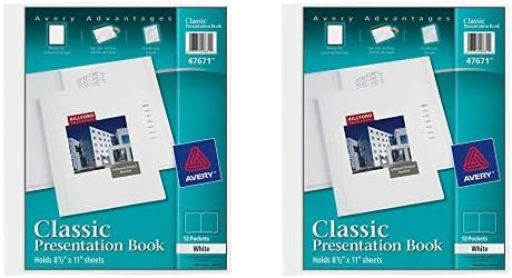 AVERY Classic Presentation Book, Clear Front Window for Title Page, 12 Non-Stick Pages, 1 White Book (47671) (Pack of 2)