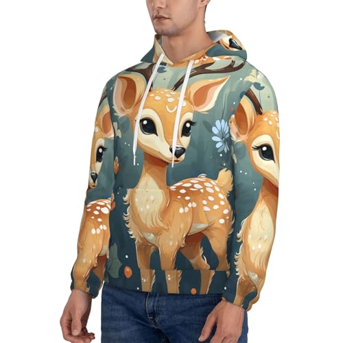 Men's Fleece Pullover Hoodie Long Sleeve Hooded Cartoon Deer Flower Sweatshirt Casual Shirts With Pockets3