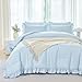 ANGIYUIN Light Blue Ruffle Girls Comforter Set Twin Size 5 Pieces Ruffled Farmhouse Bed in A Bag Solid Boho Bedding Comforter Sets Soft Fluffy Bed Sets for Kids Girl(Light Blue Twin)