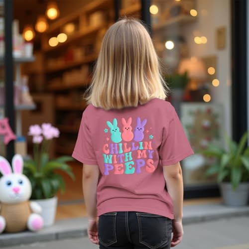 CM C&M WODRO Kid Girls Easter Bunny Shirt Chillin' with My Peeps T-Shirt Short Sleeve Funny Happy Easter Graphic Tees Tops3