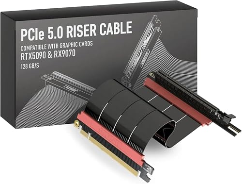 Image of LINKUP PCIE 5.0 Riser Cable | for Vertical GPU Mount | Left Angle | Graphics Card GPU Ready | Usable with PCIe 4.0 & RX 9070 / RTX5090 | 40cm (Total Length: 44cm)