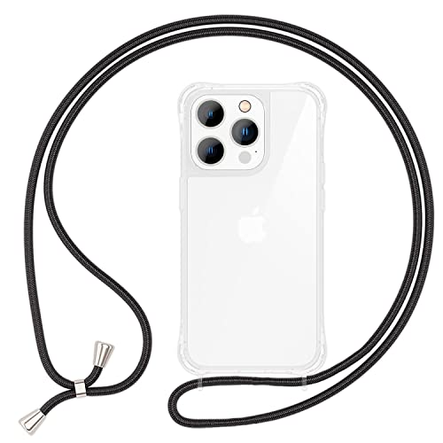 NALIA Necklace Case for iPhone 14 Pro Max, Transparent Hybrid Cover & Strap, HANGIT PRO (Anti-Yellow Back & Adjustable)