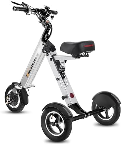 TopMate ES32 Electric Scooter 3 Wheels Foldable Trike with Seat for Adults, Light Weight Mobility with Reverse Function and Key Switch, 10 Inch Pneumatic Tires Tricycle