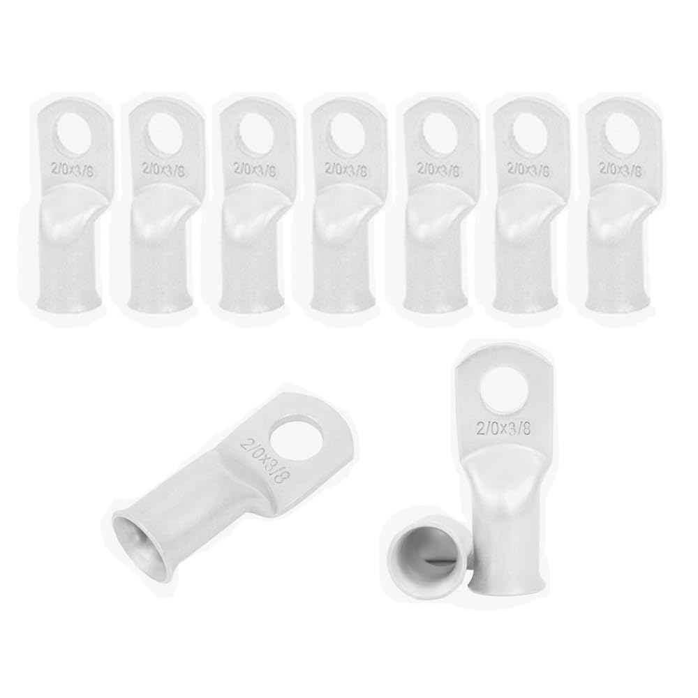 2/0 AWG 3/8" Stud (10 pcs.) Battery Ring Terminal 2/0 awg lugs 2 Gauge Connectors Heavy Duty Wire Lugs Battery Cable Ends Tubular Ring Terminal