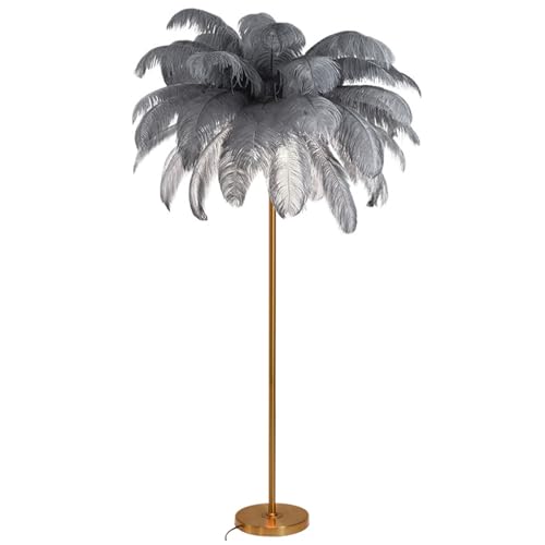 Lámpara moderna de plumas con cable para enchufar y base dorada de iluminación interior