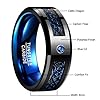 VAKKI 8mm Men's Black Celtic Dragon Tungsten Carbide Wedding Rings with Blue Carbon Fiber and CZ Inlay Size Z+6 #4