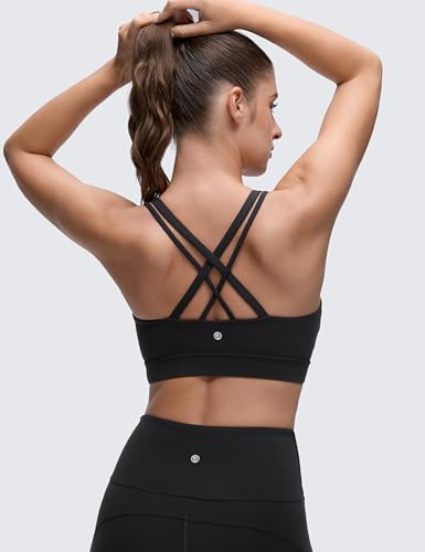 CRZ YOGA Softness Mold Womens Butterluxe U Neck Longline Sports Bras - Supportive Cross Back Double Strap Yoga Top D/DD Cup2