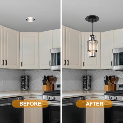 Image of 5 inch and 6 inch Recessed Can Light Conversion Kit, Fixture Upgrade, Pendant & Hanging Light, Ceiling Fan Compatible, 7 Inch Flat Steel Ceiling Medallion, Black Finish