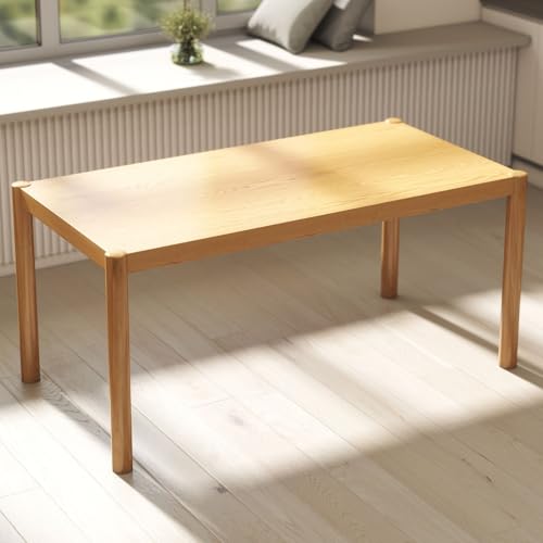 Image of LukeAlon Modern Wooden Dining Table for 4 to 6 People, 64 inch Large Kitchen Long Table with Wood Legs Mid Century Rectangular Dinner Tables for Home Dining Room Restaurant, Natural