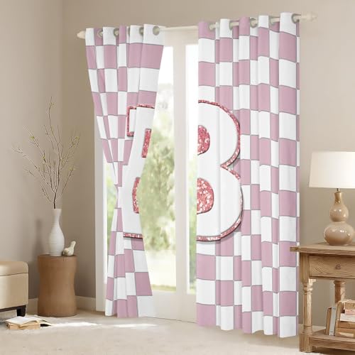 Image of Erosebridal Pink Initial B Blackout Curtains for Kids Girls Bedroom Kawaii Plaid Checkered Window Curtains 2 Panels 38 inchWx54 inchL Cute Personalized Monogram Drapes,Fashion Grids Gingham Window Treatments