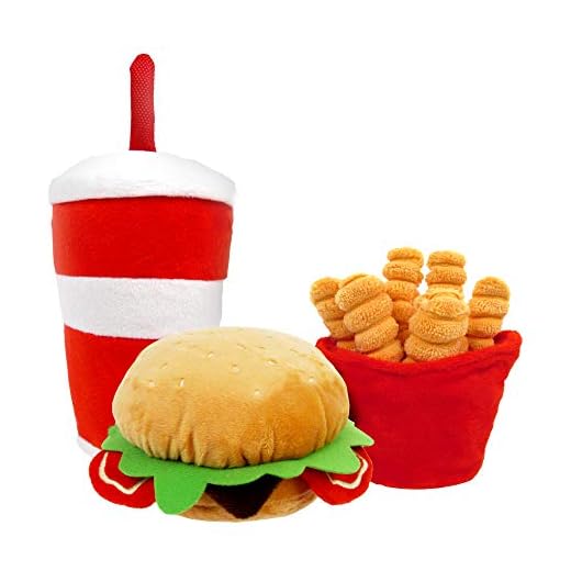 TONBO Happy Chow Combo - Squeaky Plush Cute Dog Toys, Burger, Fries, Soda (Happy Chow Combo)