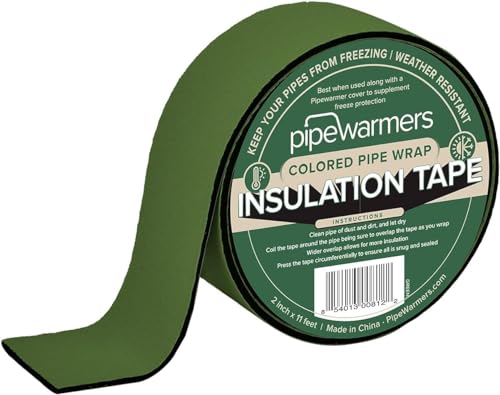 PipeWarmers The Original Colored Pipe Insulation Tape Indoor/Outdoor, Weather Resistant, Waterproof Insulation Tape, Keep Pipes Dry + Warm, Prevent Frozen Pipes Self-Adhering (2in X 11ft, Green)