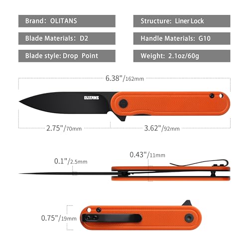 Image of OLITANS G040 Pocket Knife, 2.75'' D2 Steel Blade G10 handle, Small EDC Knife with Pocket Clip for Men Women, 2.1oz