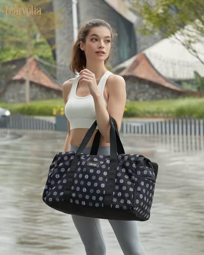 Marvolia Small Gym Bag For Women - Duffle Bag For Travel Weekender Bag With Shoe Compartment Carry On Bag For Women - Black #TOP2