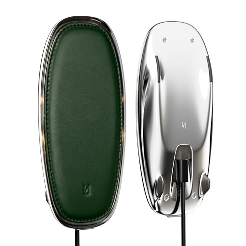 Lunar Artefacts Wireless Charger Lunar Forest Green Leather Chrome Magnetic Charging Pad