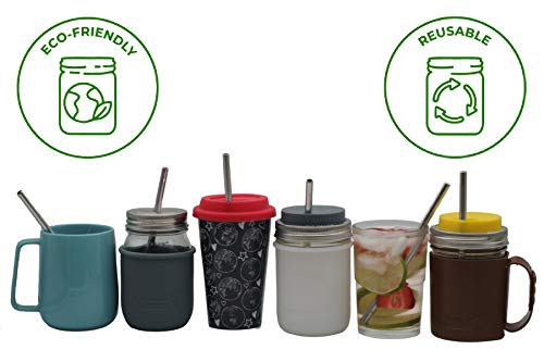 Medium Safer Rounded End Stainless Steel Metal Straws for Pint Mason Jars, Medium Cups, or Pint Glasses (4 Pack + Cleaning Brush + Bag) - Thumbnail 5