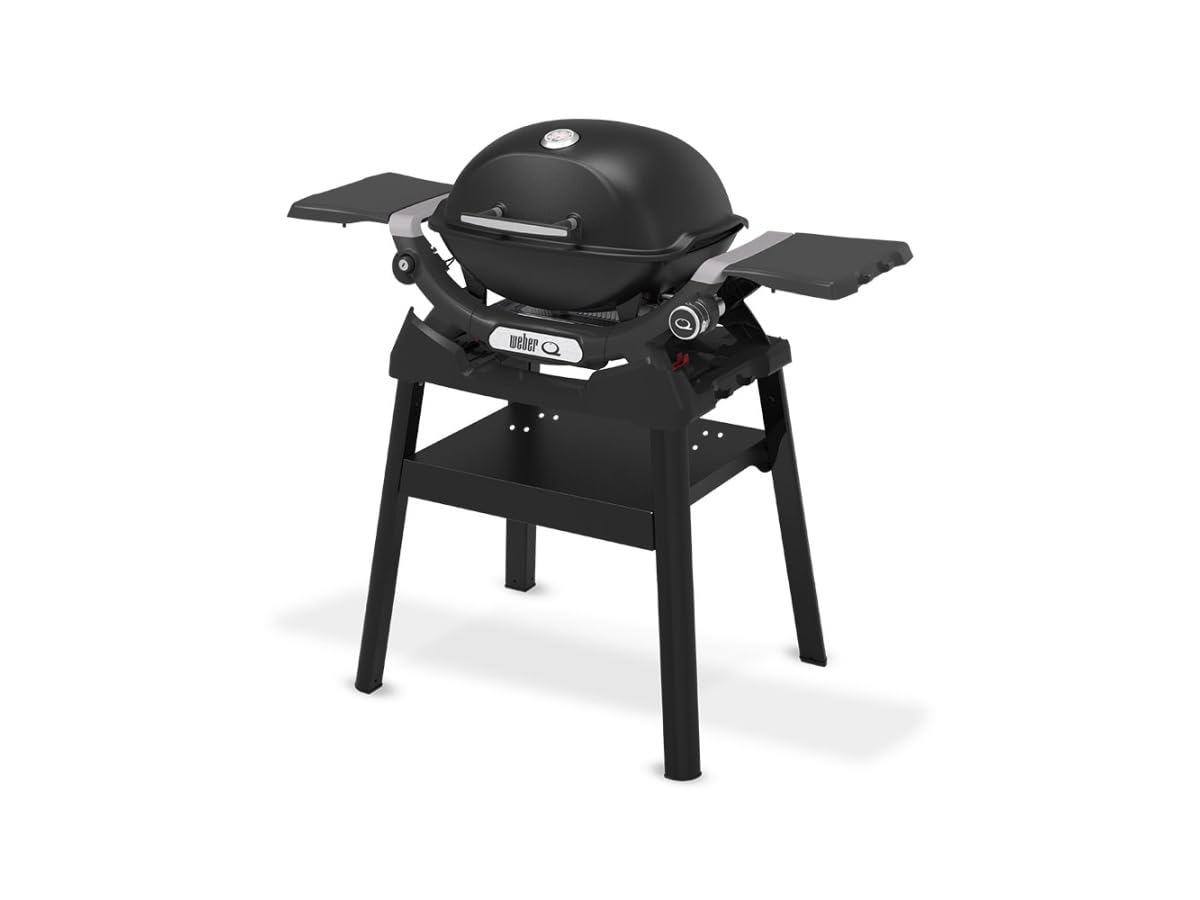 Weber Q 1200N – Barbacoa de Gas con mesas Laterales, Encendido electrónico, termómetro Integrado, 1 Quemador de Acero Inoxidable, compacta y Potente, Color Negro