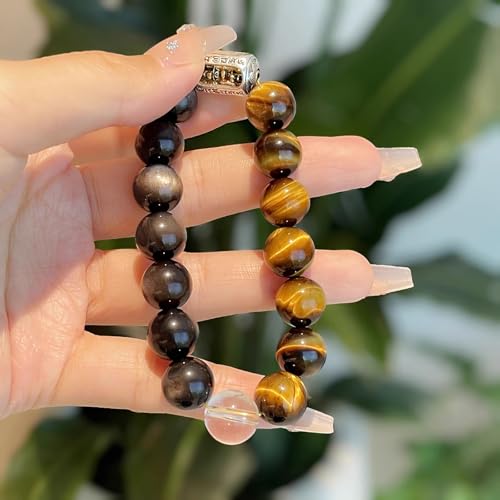 Pulsera de cristal y cuentas de obsidiana elástica para regalos 6